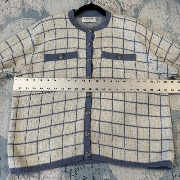 VTG! Alfred Dunner Blue White Plaid Preppy Button Up Knit Cardigan L USA 80s - Picture 15 of 15